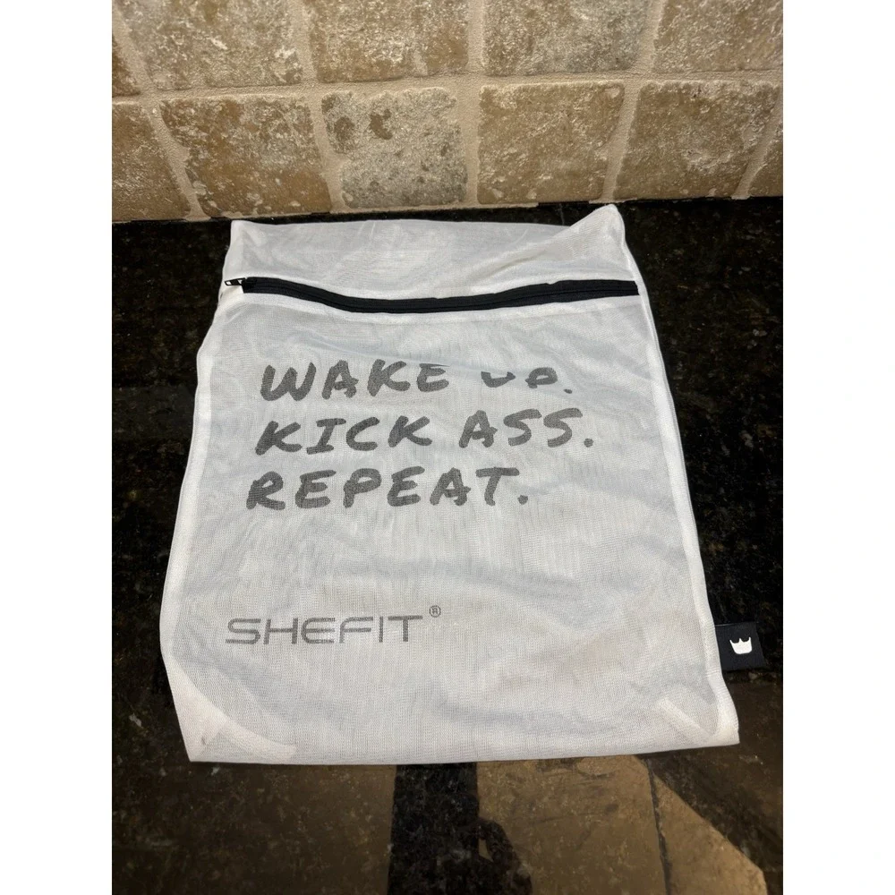 Shefit Flex Sports Bra Womens 2Luxe Black Zip Front High Impact Gym Wash Bag